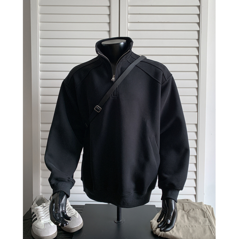 Džemper od fleesa s pamučnom smešom, laza kroja, poluzip s stojećim ovratnikom, 250–300 g, 3D džepovi