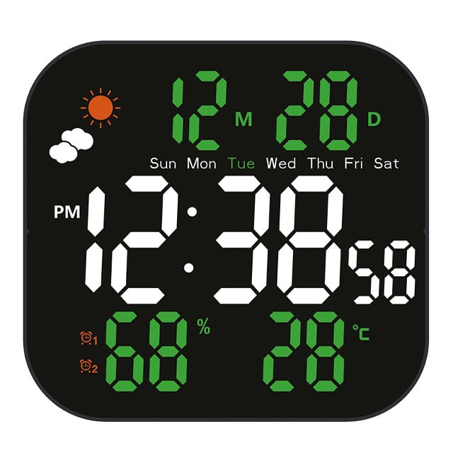 Ébresztőóra LCD kijelzővel, hőmérővel, sötétben világító, akkumulátoros, elektronikus mechanizmus