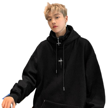 Hooded flis dukserica s kapuljom i la-pel ovratnikom, poliester vlakno 51–70%, fleksi unutarnji sloj, širok kroj