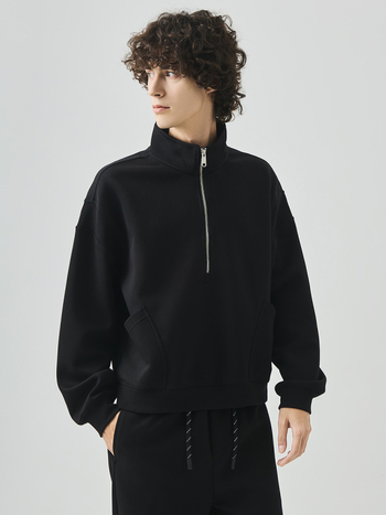 Muški flis džemper od pamukasto-mješavine, zatvarač sa stojećim ovratnikom, slobodan kroj, dizajn spajanja