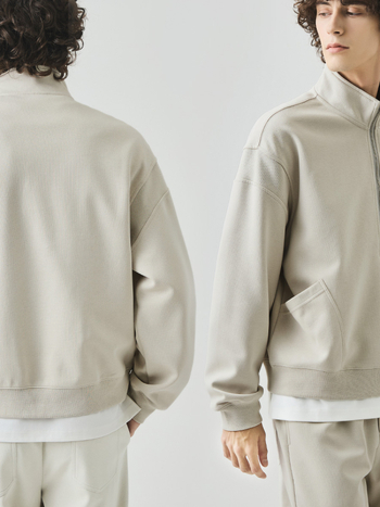 Muški flis džemper od pamukasto-mješavine, zatvarač sa stojećim ovratnikom, slobodan kroj, dizajn spajanja