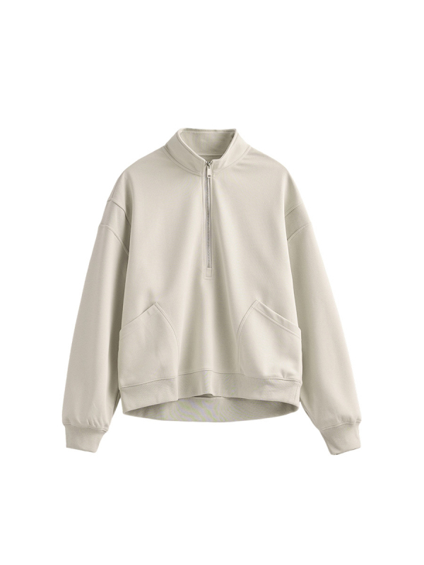 Muški flis džemper od pamukasto-mješavine, zatvarač sa stojećim ovratnikom, slobodan kroj, dizajn spajanja