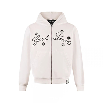 Unisex pamuk mikica na zip, debela tkanina, okrugli izrez, vezeni natpis, opušten kroj