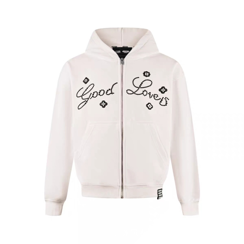 Unisex pamuk mikica na zip, debela tkanina, okrugli izrez, vezeni natpis, opušten kroj