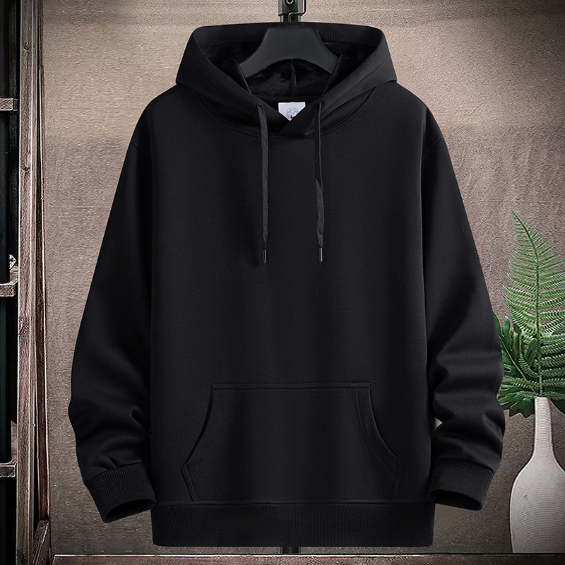 Muški pamukasti hoodie s kapuljom, V-izrez, debeli materijal, bočne džepove