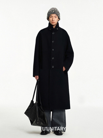 Ανδρικό μακρύ παλτό από μαλλί με αλπακά – casual πέτο, μονόμπροτ κούμπωμα, άνετη γραμμή, πλαϊνές τσέπες