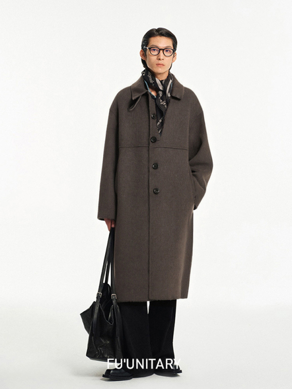 Ανδρικό μακρύ παλτό από μαλλί με αλπακά – casual πέτο, μονόμπροτ κούμπωμα, άνετη γραμμή, πλαϊνές τσέπες