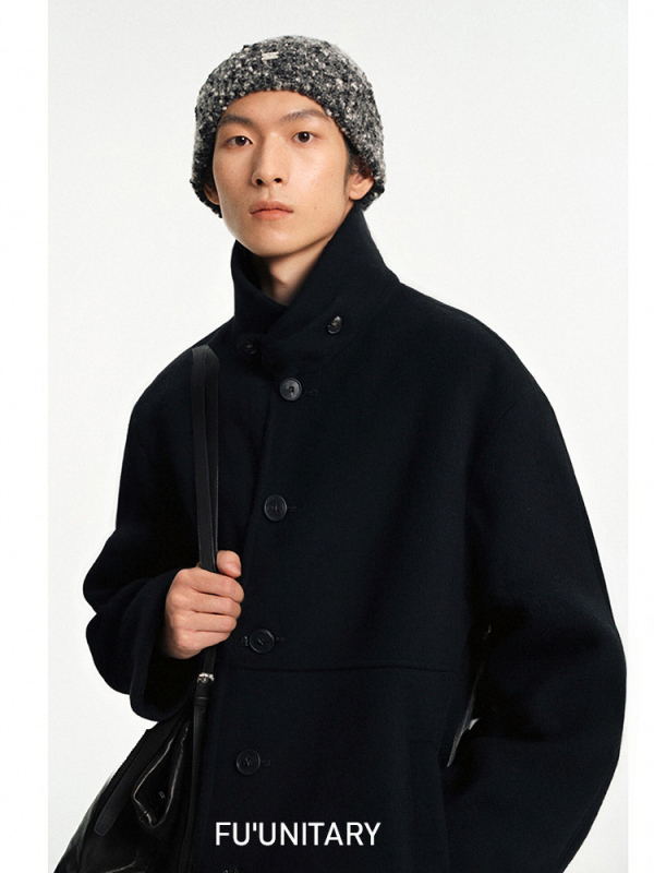 Ανδρικό μακρύ παλτό από μαλλί με αλπακά – casual πέτο, μονόμπροτ κούμπωμα, άνετη γραμμή, πλαϊνές τσέπες