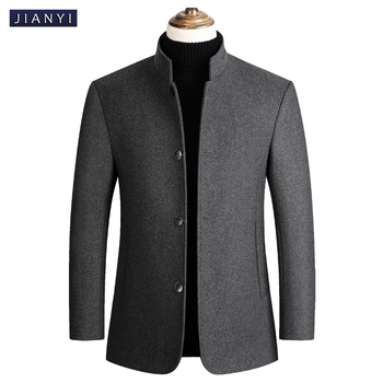 Ανδρικό Zhongshan σακάκι από μαλλί, με σταθερό γιακά, μονόκουμπωτο, παχύτερο χειμερινό εξωτερικό ένδυμα, μονόχρωμο