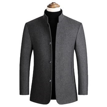 Ανδρικό Zhongshan σακάκι από μαλλί, με σταθερό γιακά, μονόκουμπωτο, παχύτερο χειμερινό εξωτερικό ένδυμα, μονόχρωμο