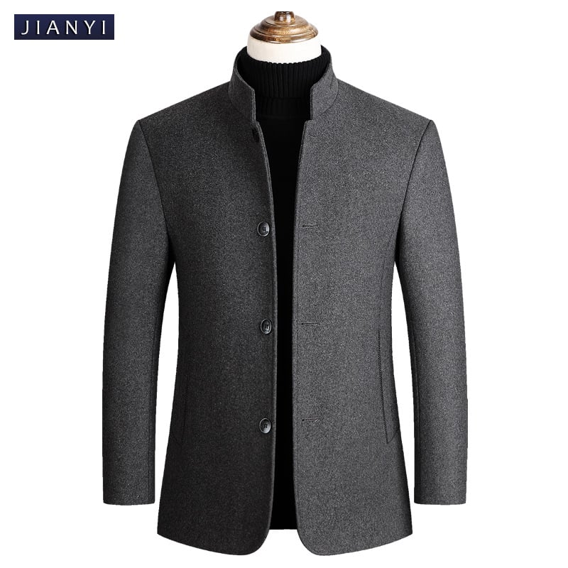 Ανδρικό Zhongshan σακάκι από μαλλί, με σταθερό γιακά, μονόκουμπωτο, παχύτερο χειμερινό εξωτερικό ένδυμα, μονόχρωμο