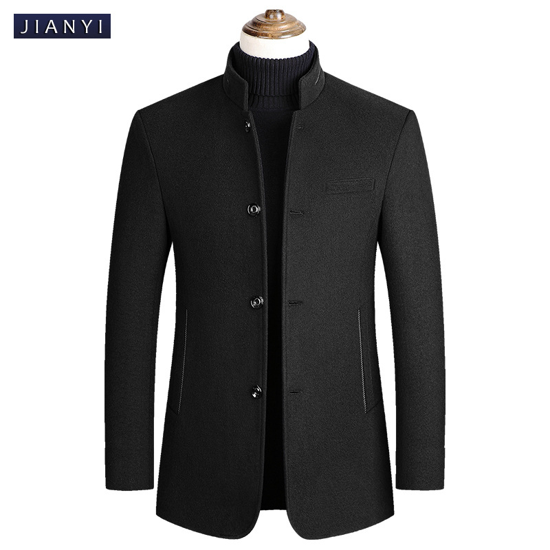 Ανδρικό Zhongshan σακάκι από μαλλί, με σταθερό γιακά, μονόκουμπωτο, παχύτερο χειμερινό εξωτερικό ένδυμα, μονόχρωμο