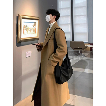Muški zimski kaput od vune, srednje duljine, iznad koljena, luksuzna debela vuna, korejski stil, slobodan kroj