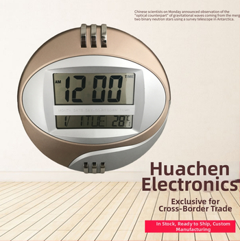 Nástenné hodiny HC-3885N s kalendárom, budíkom a zobrazením týždňa — LED digitálny displej, napájanie batériami, quartzový pohyb