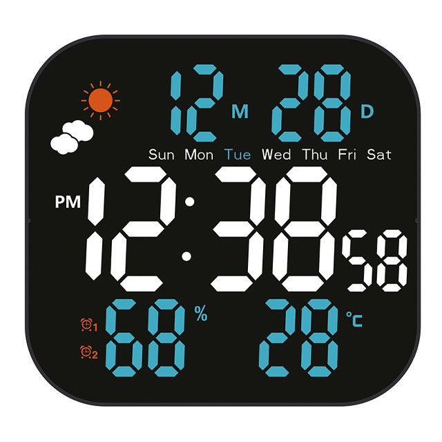 Budík s LCD číslicami, teplomer, svieti aj v tme, zrkadlo, na stenu