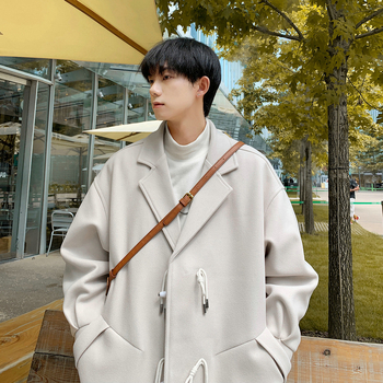Kabát, koreai stílus, laza szabás, egyrészes záródás, gallér, pamutkeverék anyag