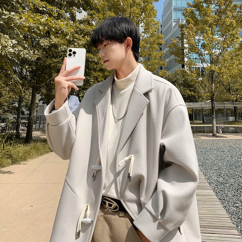 Kabát, koreai stílus, laza szabás, egyrészes záródás, gallér, pamutkeverék anyag
