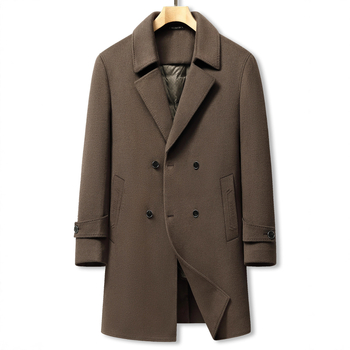 Gyapjúból készült középméretű kabát tollal bélelt belsővel, lazított szabású, egysoros gombolás, tél 2025