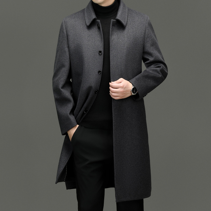 Muški dvostruki vuneni kaput srednje dobi, dugačak zimski poslovni vanjski kaput