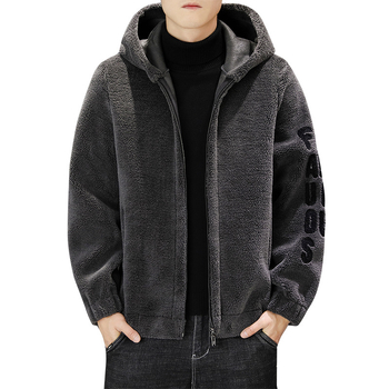 Muška jakna s kapuljačom, fleece podstava, izšivena, korejski stil, poliesterska smjesa