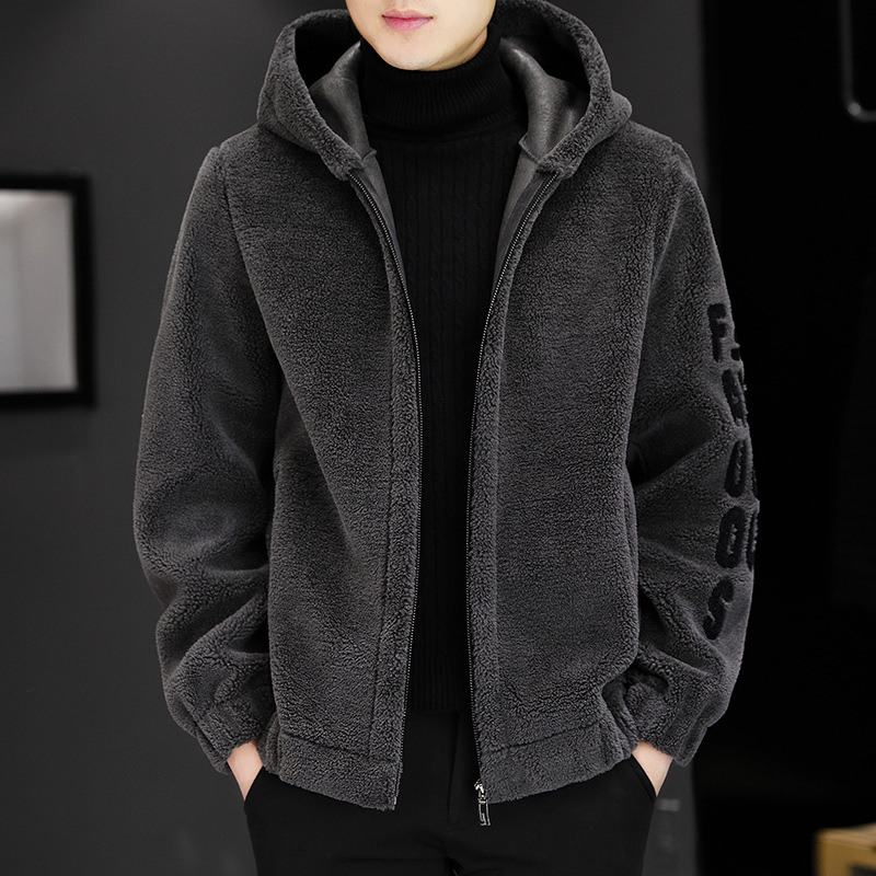 Muška jakna s kapuljačom, fleece podstava, izšivena, korejski stil, poliesterska smjesa