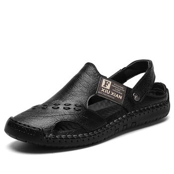 Vīriešu ādas slēgtas sandales ar gumijas zoli, sprādzes aizdare, dubult izmantojums, vasara 2025