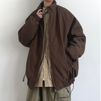 Muška Corduroy jakna s Raglan rukavima, zipom, kapuljačom, stojeći ovratnik, uski kroj