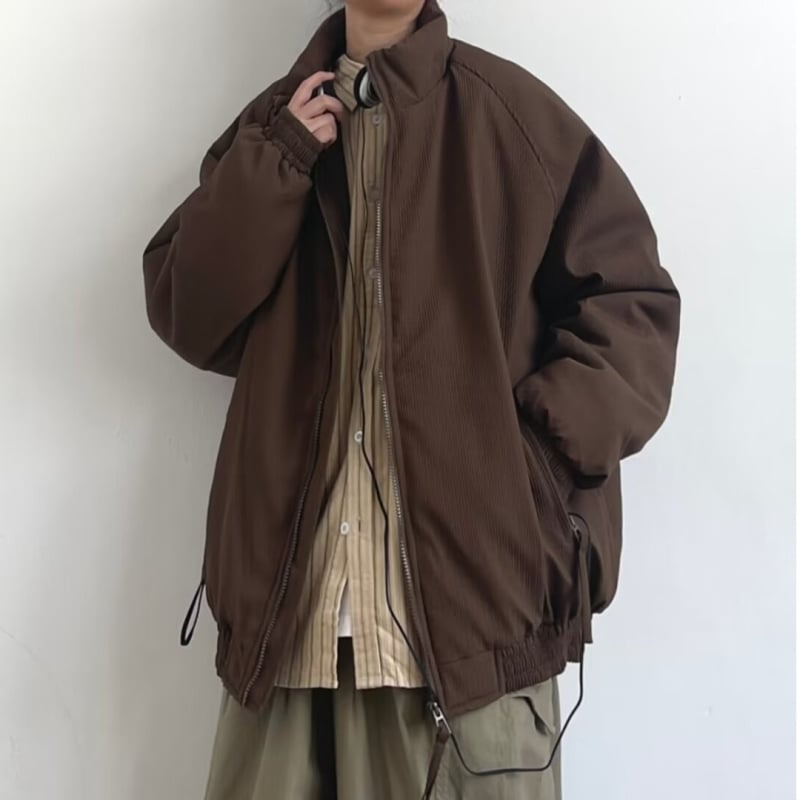 Muška Corduroy jakna s Raglan rukavima, zipom, kapuljačom, stojeći ovratnik, uski kroj