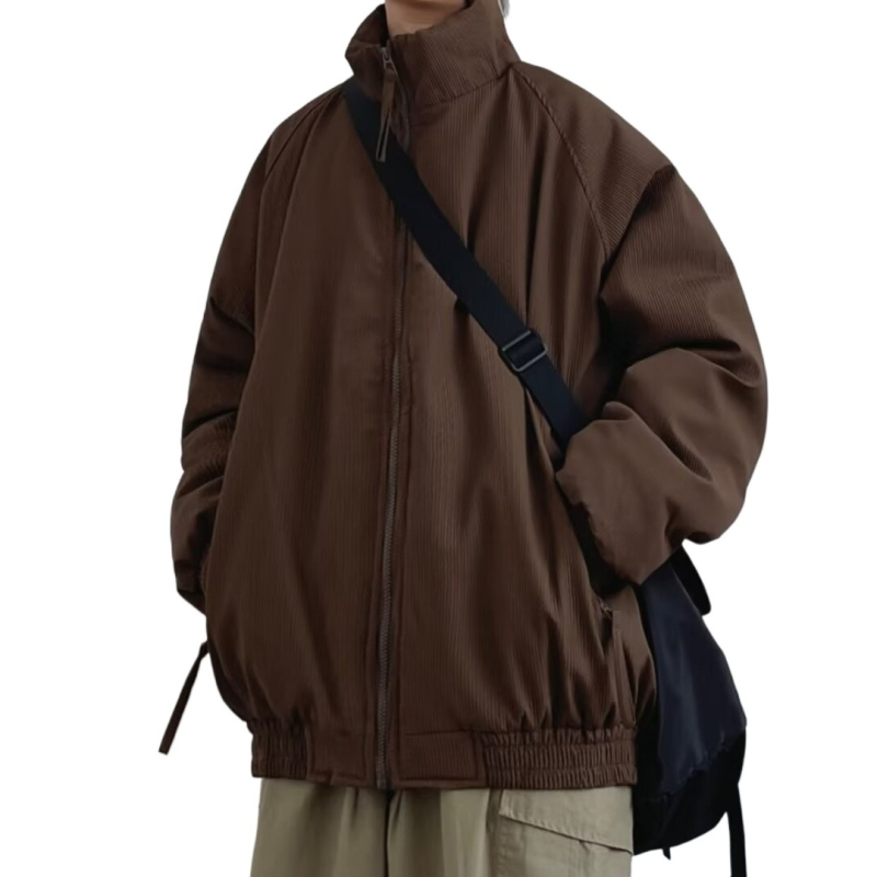 Muška Corduroy jakna s Raglan rukavima, zipom, kapuljačom, stojeći ovratnik, uski kroj
