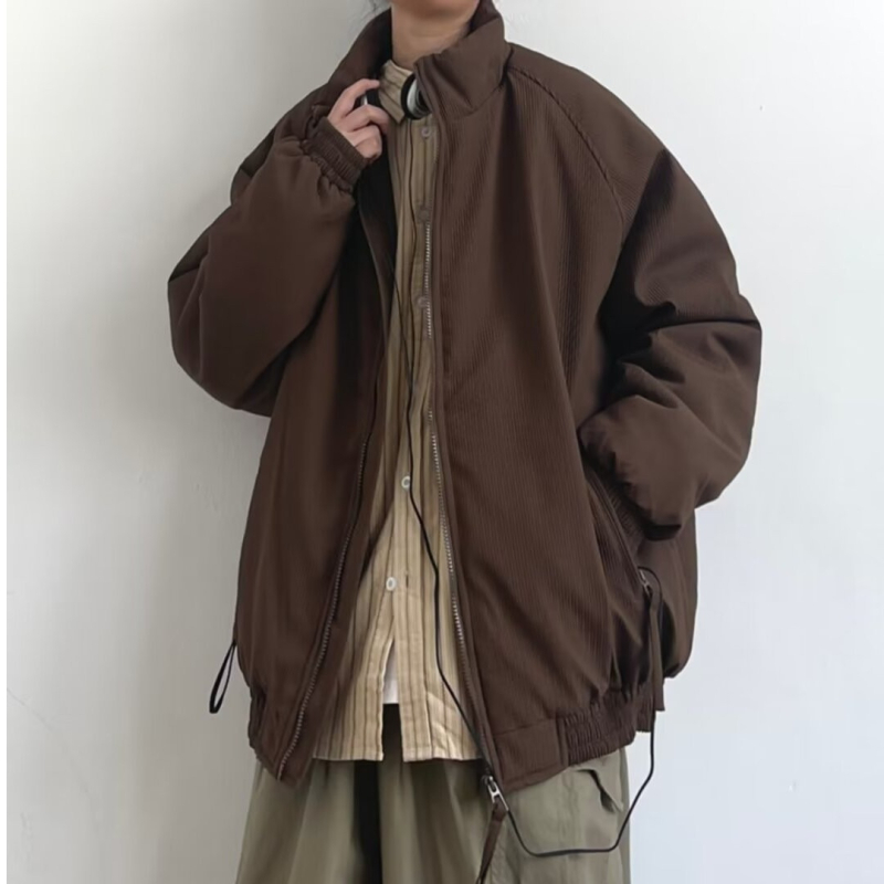 Muška Corduroy jakna s Raglan rukavima, zipom, kapuljačom, stojeći ovratnik, uski kroj