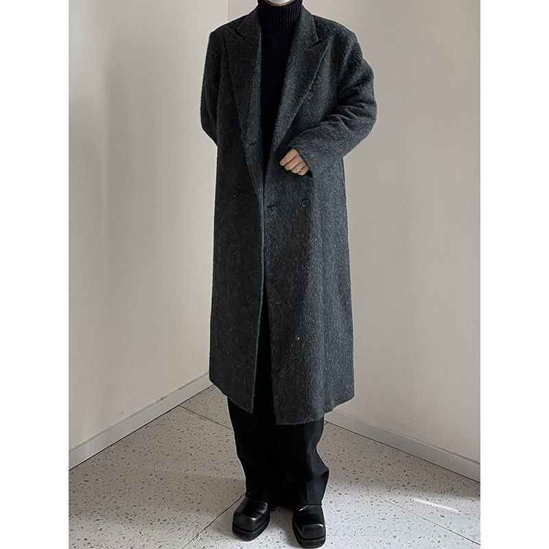 Muški dugi kaput od corduroya s flis podstavom, zimska jakna, hongkonški stil, retro luksuz, korejsko nadahnuće