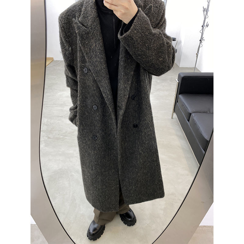 Muški dugi kaput od corduroya s flis podstavom, zimska jakna, hongkonški stil, retro luksuz, korejsko nadahnuće