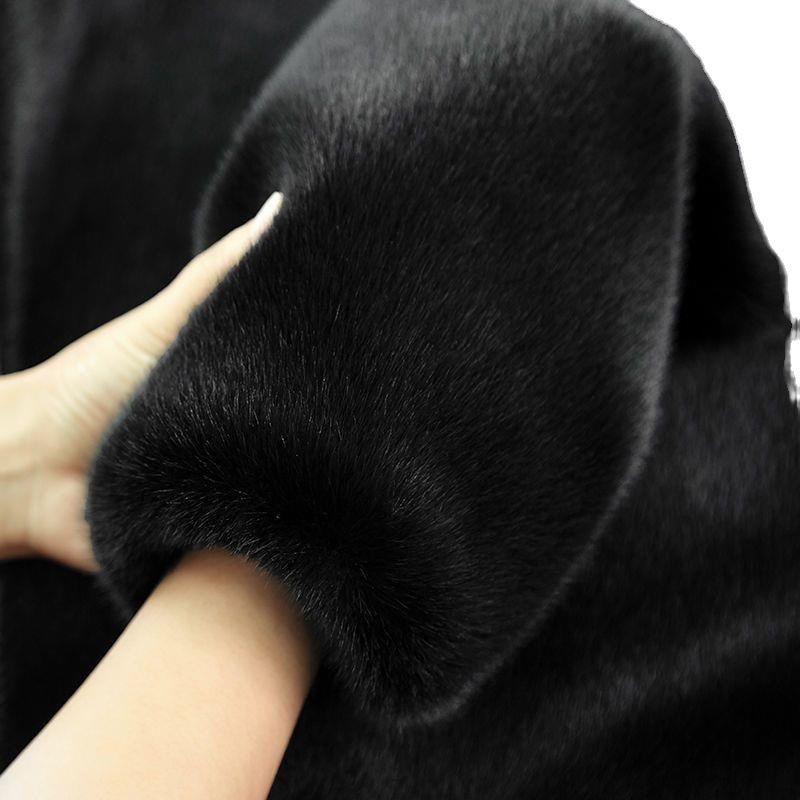 Puhasto lažni mink kaput s kapuljom, duge rukave, Mink Velvet tkanina, poliester baza, japansko-korejski ležerni stil