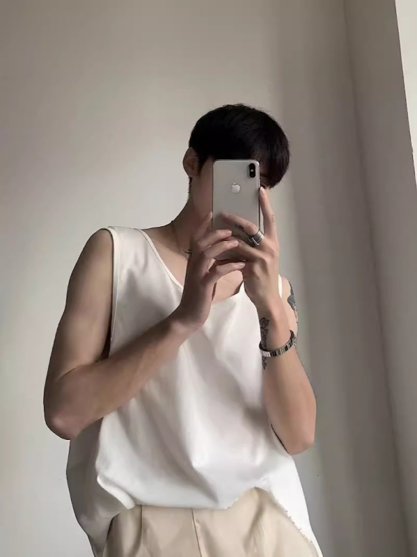 CGRFCM Bezrukavna majica-vest, slobodan kroj, jednobojna poliester tkanina, zaobljen rub, ljetni komad