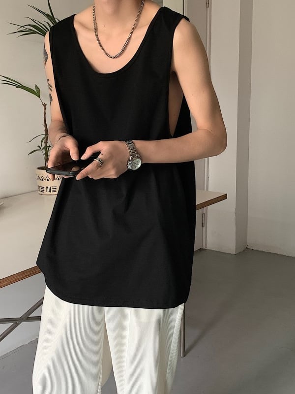 CGRFCM Bezrukavna majica-vest, slobodan kroj, jednobojna poliester tkanina, zaobljen rub, ljetni komad