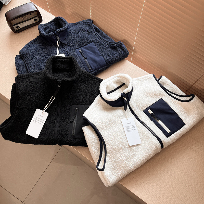 Unisex fleece vest s stojećim ovratnikom, bez kapucje, debeli flis za zimu, sportski i ležerni stil