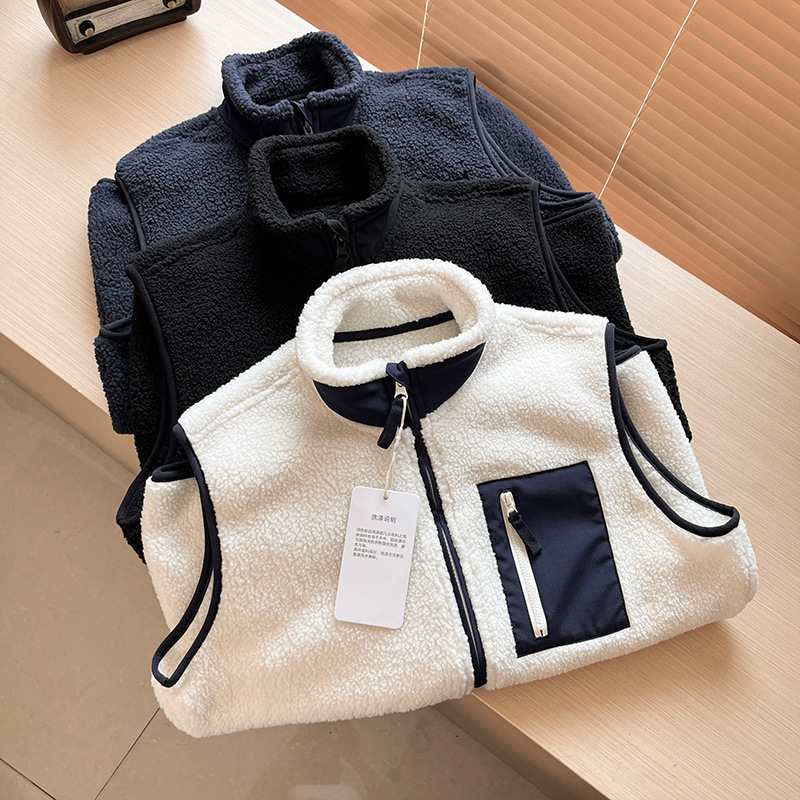 Unisex fleece vest s stojećim ovratnikom, bez kapucje, debeli flis za zimu, sportski i ležerni stil