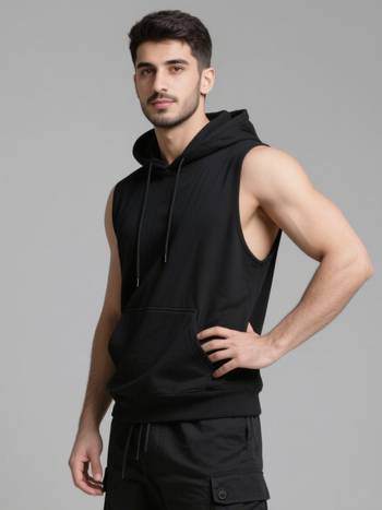 Muški bezruk kapucu prsluk, pamukasto-mješavina (51–70% pamuka), svilenkasti završetak, otisak portreta glave, ležernog kroja
