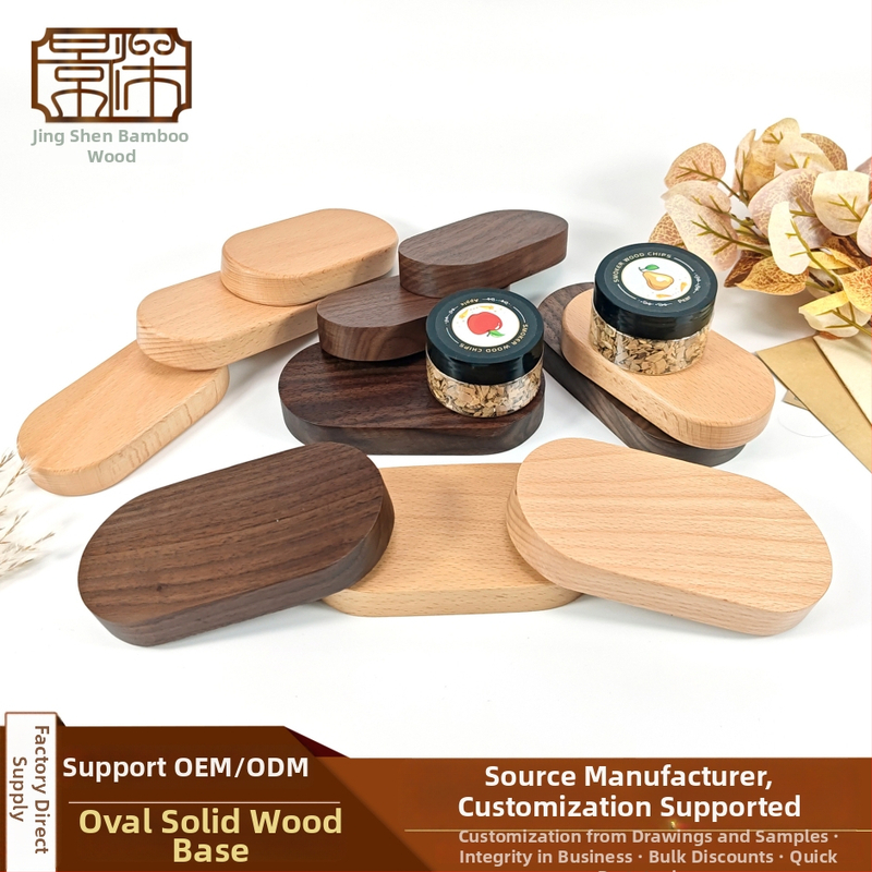 Koka displeja bāze figūrām – ovāla beech koka pamatne, mūsdienīgs minimālisma stils, zīmols Jingsen