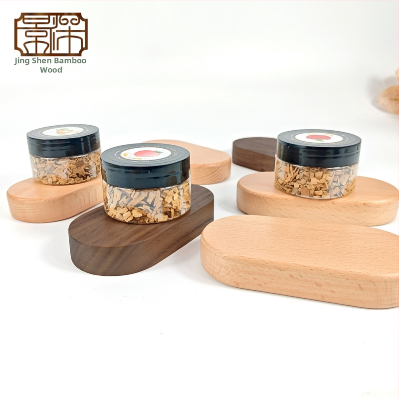 Koka displeja bāze figūrām – ovāla beech koka pamatne, mūsdienīgs minimālisma stils, zīmols Jingsen