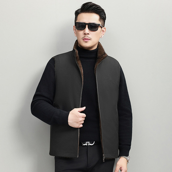 Muški prsluk od mink velvet, stojeći ovratnik, prednji zatvarač, debela izolacija, reverzibilni dizajn