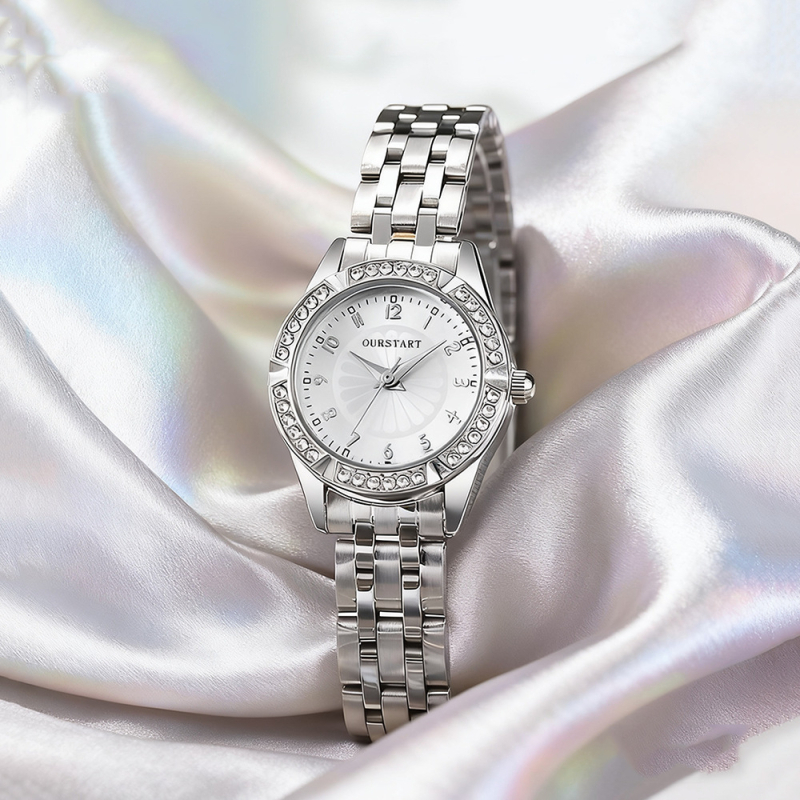 RUOLINDO dámske quartz hodinky s dekoratívnymi prvkami, kruhové puzdro zo zinkovej zliatiny, ciferník 27,5 mm, hrúbka 10 mm, remienok zo zinkovej zliatiny, spona s jednoduchým skladaním, tlač loga možná, personalizácia k dispozícii