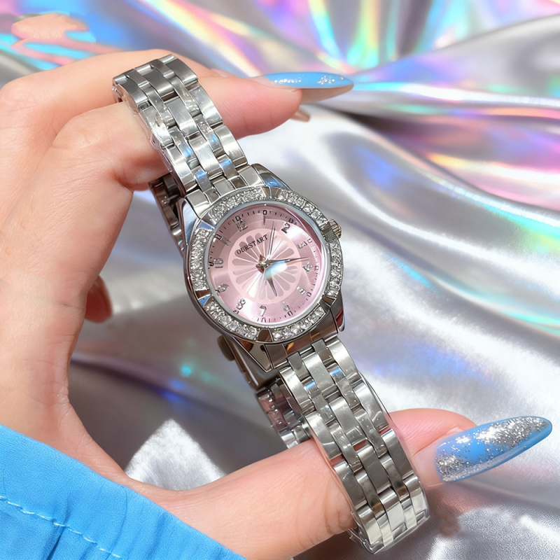 RUOLINDO dámske quartz hodinky s dekoratívnymi prvkami, kruhové puzdro zo zinkovej zliatiny, ciferník 27,5 mm, hrúbka 10 mm, remienok zo zinkovej zliatiny, spona s jednoduchým skladaním, tlač loga možná, personalizácia k dispozícii