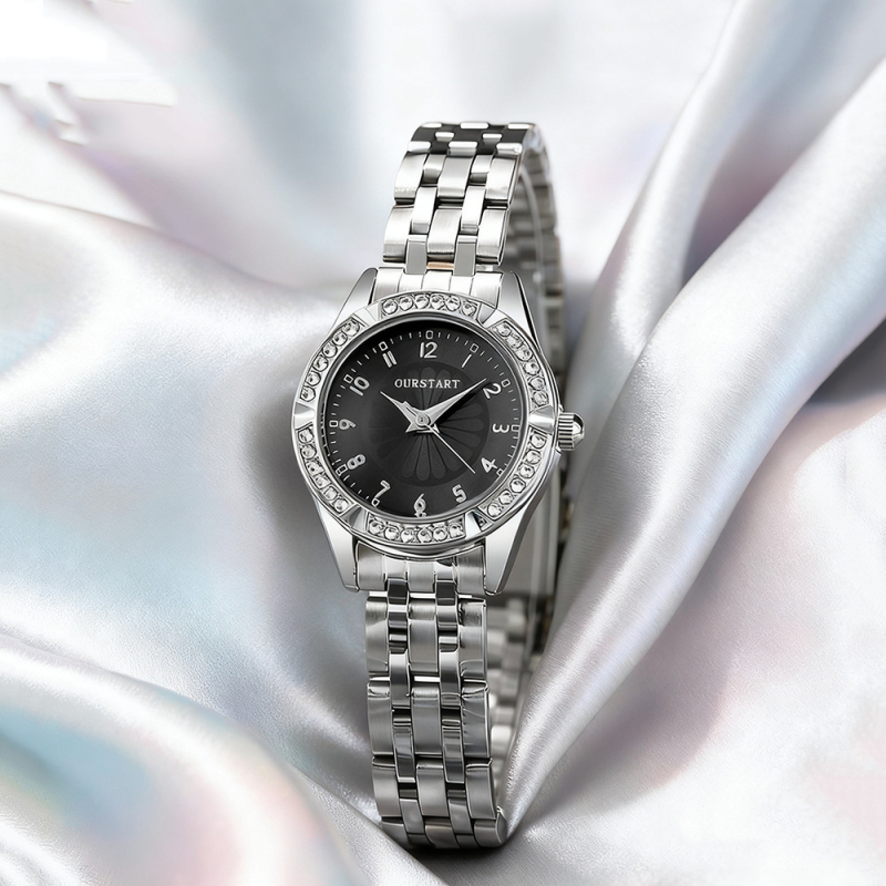 RUOLINDO dámske quartz hodinky s dekoratívnymi prvkami, kruhové puzdro zo zinkovej zliatiny, ciferník 27,5 mm, hrúbka 10 mm, remienok zo zinkovej zliatiny, spona s jednoduchým skladaním, tlač loga možná, personalizácia k dispozícii