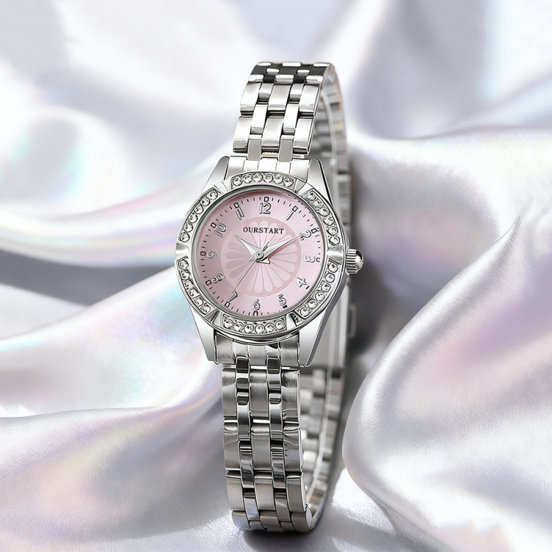 RUOLINDO dámske quartz hodinky s dekoratívnymi prvkami, kruhové puzdro zo zinkovej zliatiny, ciferník 27,5 mm, hrúbka 10 mm, remienok zo zinkovej zliatiny, spona s jednoduchým skladaním, tlač loga možná, personalizácia k dispozícii