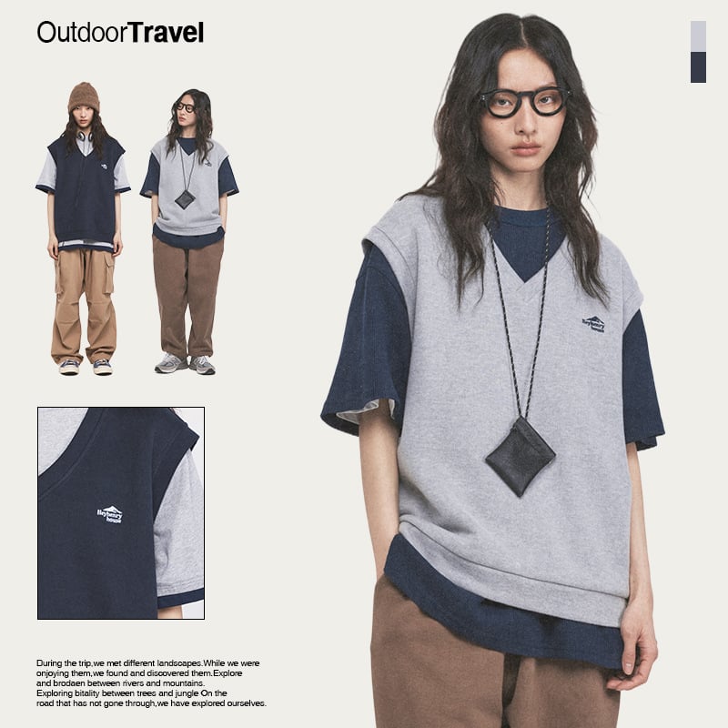 Muška V-izrez pleteni vest, širokog kroja, smjesa pamuka i poliestera (48% pamuk, 52% poliester) – Heyhenry House, Ljeto 2024