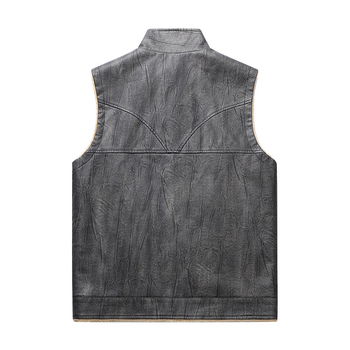 Мъжки жилет с поларова подплата, кардиган стил, зимна стояща яка, закопчаване с цип, джобове с цип, полиестерен материал