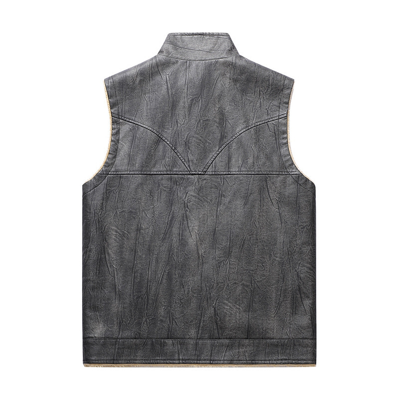 Мъжки жилет с поларова подплата, кардиган стил, зимна стояща яка, закопчаване с цип, джобове с цип, полиестерен материал