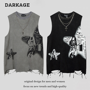 Χαλαρή γιλέκο‑Τ‑shirt με εκτύπωση Avatar, 100% βαμβάκι, ρετρό πλυμένο ύφος δρόμου