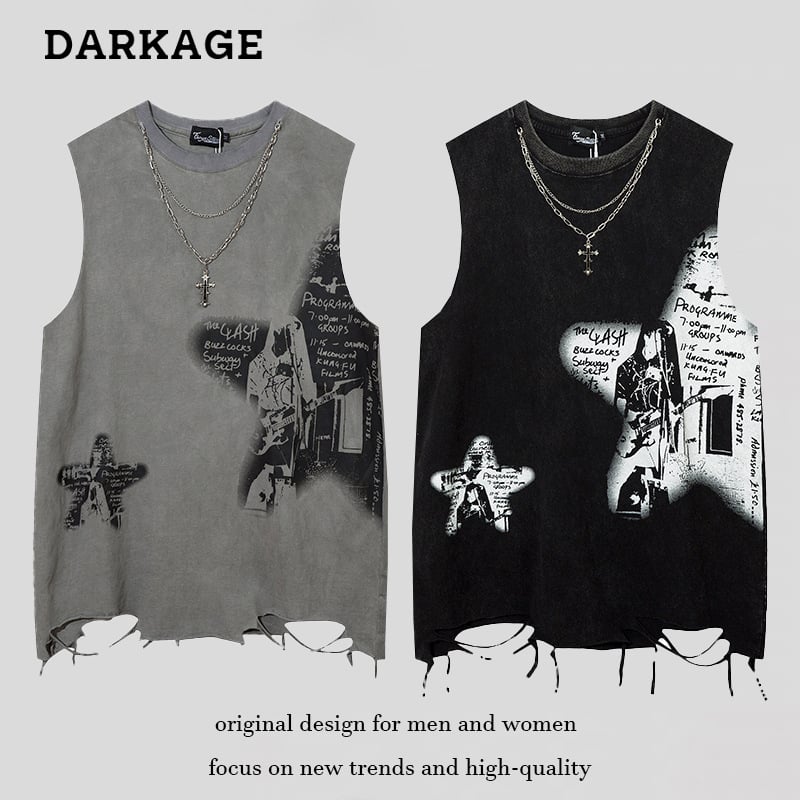 Χαλαρή γιλέκο‑Τ‑shirt με εκτύπωση Avatar, 100% βαμβάκι, ρετρό πλυμένο ύφος δρόμου